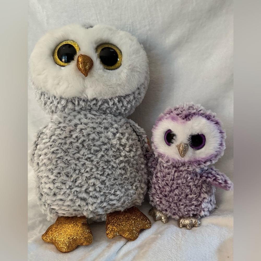 Ty Owl Duo with Gold and Purple Accents